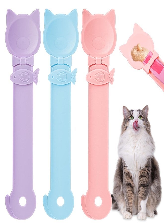 KFHENSOMR 3 Pcs Cat Treat Spoon Squeeze, Cute Sliding Pet Strip Feeder Spoon, Multi-Function Lickable Wet Food Dispenser for Liquid Snack Puree Pet Supplies (3 Colors) - Image 1